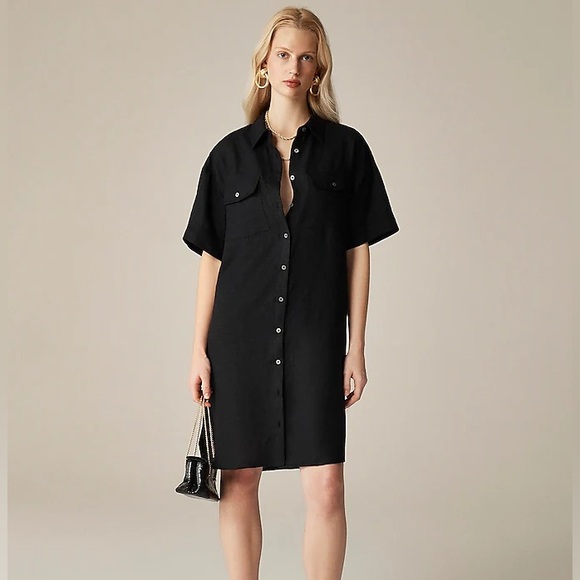 NWT | J CREW Linen Utility Shirt Dress in Black - Picture 2 of 10